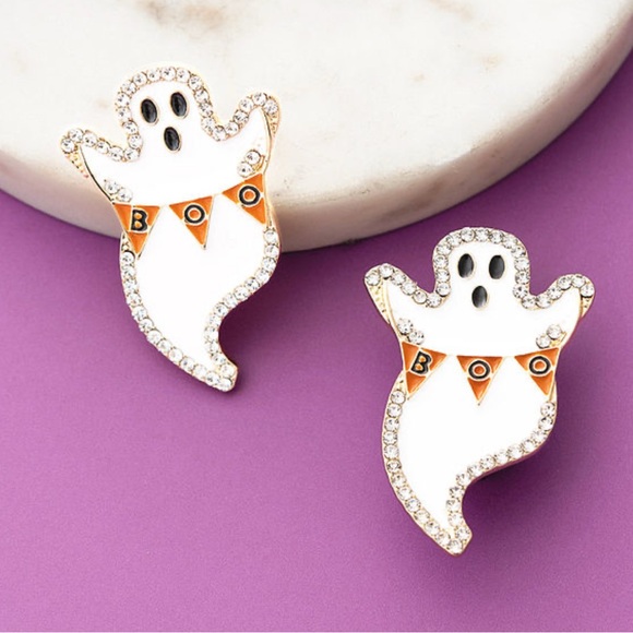 Jewelry - Elegant Ghost Earrings with Gold and Black Accents Halloween Must Have